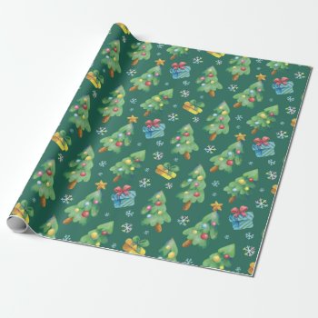 Christmas Tree And Presents Pattern Wrapping Paper by bestipadcasescovers at Zazzle