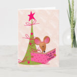 Christmas Tree and Reading Mouse Holiday Card