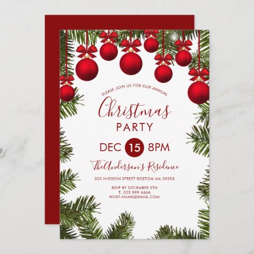 Christmas Tree And Red Balls Invitation