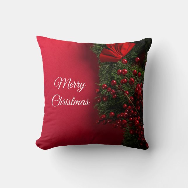 Christmas Tree And Red Berries Throw Pillow (Front)