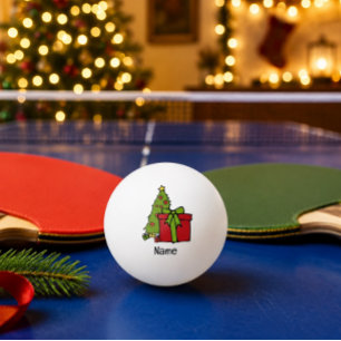 Christmas Tree and red gift box Ping Pong Ball