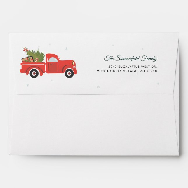 Christmas Tree and Red Truck Family Return Address Envelope (Back (Top Flap))