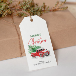 Christmas Tree And Red Truck Favor Gift Tag
