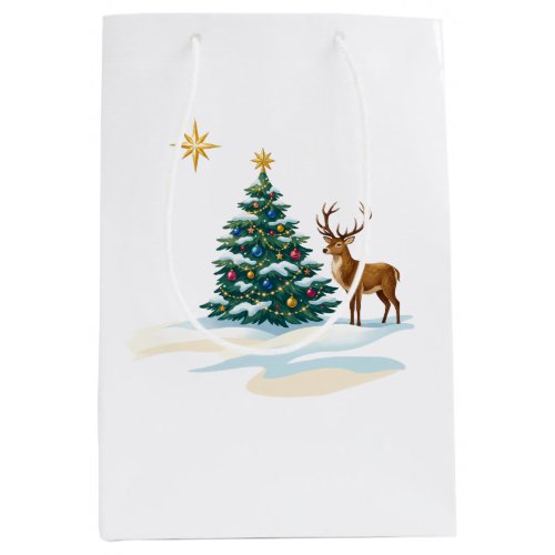 Christmas Tree and Reindeer in Snow Medium Gift Bag