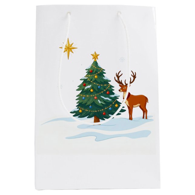Christmas tree and reindeer medium gift bag (Front)