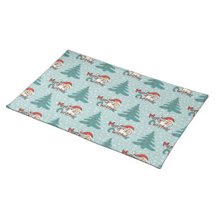 Christmas tree and santa claus cloth placemat