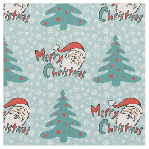 Christmas tree and santa claus fabric