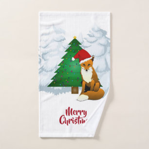 Christmas Tree and Santa Fox - White Hand Towel
