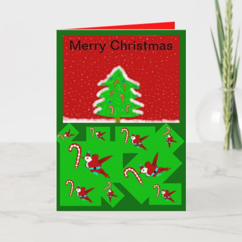 Christmas tree and santa hummingbirds card
