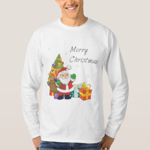 Christmas tree and Santa Merry Christmas white T-Shirt