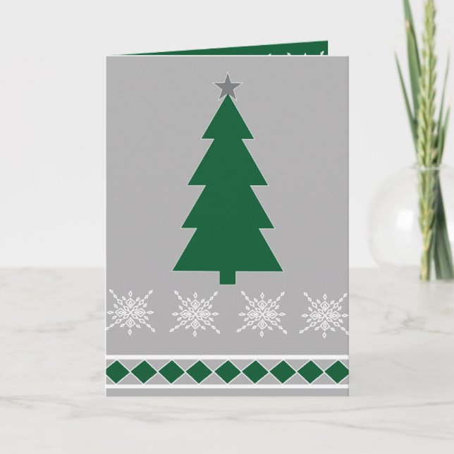 Christmas Tree and Snowflakes Pattern, Card (Front)