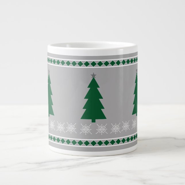 Christmas Tree and Snowflakes Pattern, Giant Coffee Mug (Front)