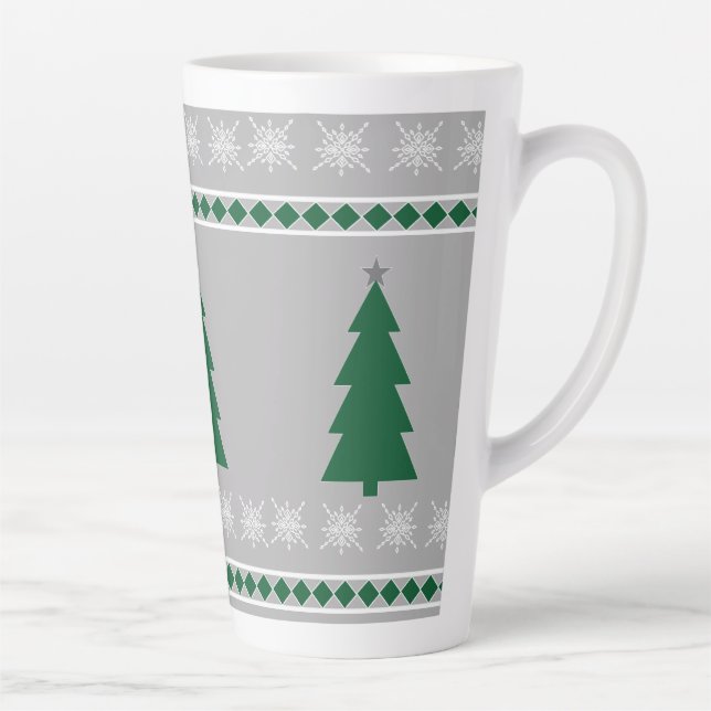 Christmas Tree and Snowflakes Pattern, Latte Mug (Right)