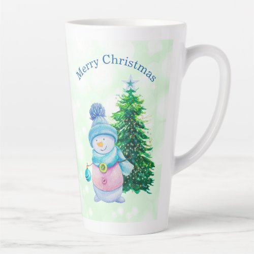 Christmas Tree and Snowman Merry Christmas Latte Mug