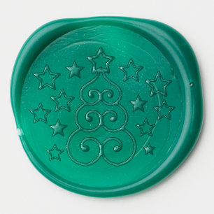 Christmas Tree and Stars Green Wax Seal Sticker