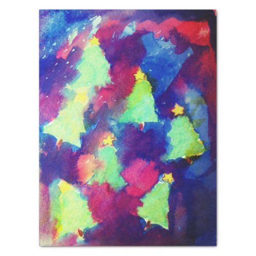 CHRISTMAS TREE AND STARS Watercolor Tissue Paper