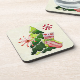 Christmas Tree and Stocking Whimsey Beverage Coaster