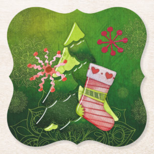Christmas Tree and Stocking Whimsey Paper Coaster