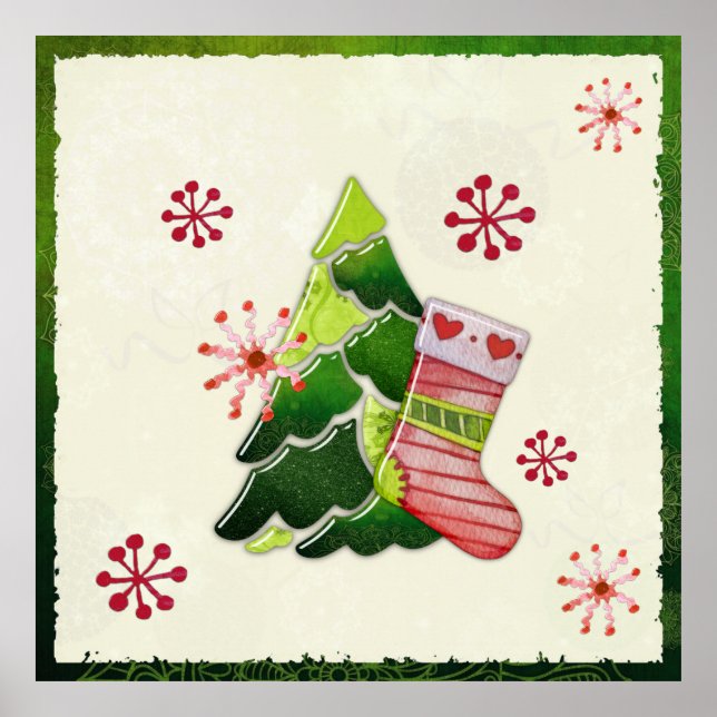 Christmas Tree and Stocking Whimsey Poster (Front)