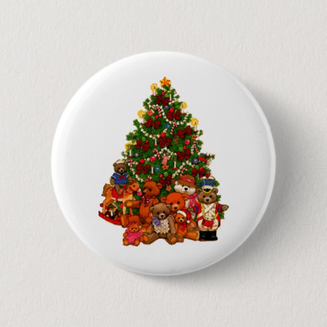 Christmas Tree and Teddy Bears Pinback Button (Front)