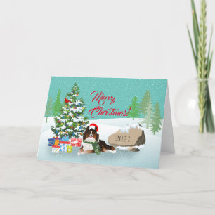 Christmas Tree and Tri-Black Sheltie Holiday Card