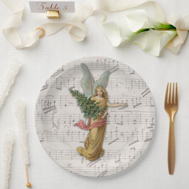 Christmas Tree Angel Antique Victorian Paper Scrap Paper Plates (Wedding)