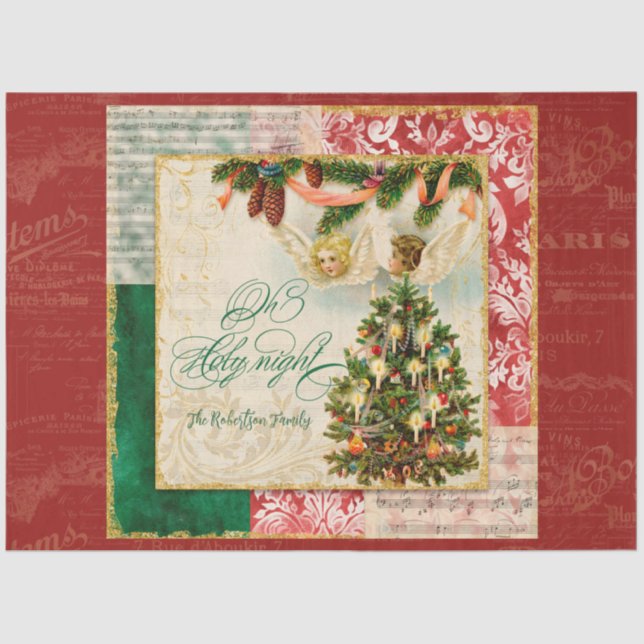 Christmas Tree Angels Oh Holy Night Family Name Tissue Paper (Front)