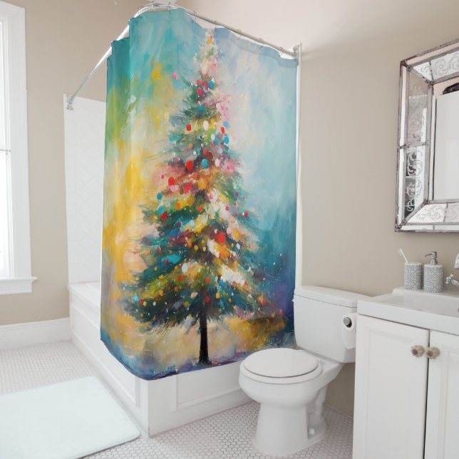 Christmas Tree Art in Abstract Oil and Pastels Shower Curtain (In Situ)