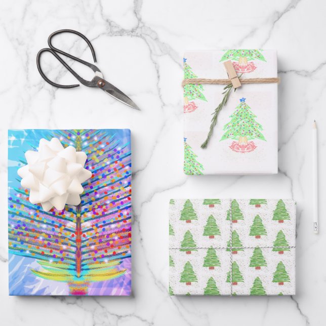 Christmas Tree Art Wrapping Paper Sheets (Front)