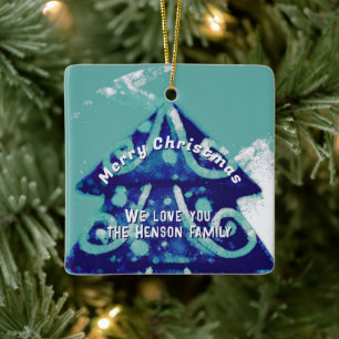 Christmas Tree Artistic Blue Family Ceramic Ornament