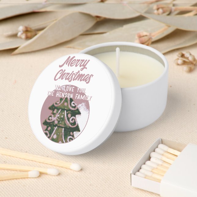 Christmas Tree Artistic Green Pink Merry Script Mini Candle Favors (Insitu)