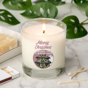 Christmas Tree Artistic Green Pink Merry Script Scented Candle