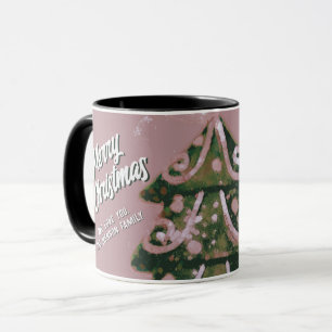 Christmas Tree Artistic Pink Merry Script Family Mug