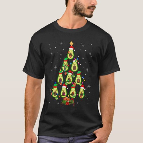 Christmas Tree Avocado Xmas Lights Santa Elf Avoca T_Shirt