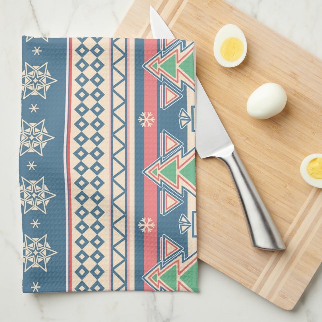 Christmas Tree Aztec Style - Unique Holiday Kitchen Towel (Quarter Fold)