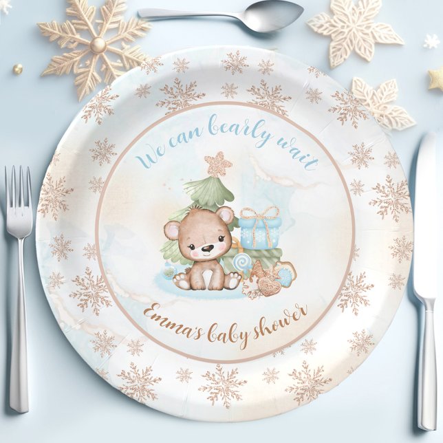Christmas Tree Baby Bear Boy Baby Shower  Paper Plates (Christmas Tree Baby Bear Boy Baby Shower Paper Plates)