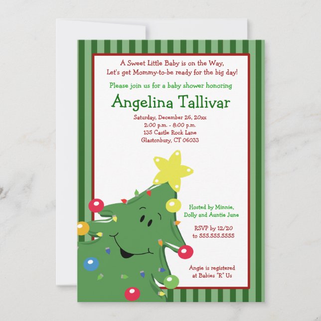 CHRISTMAS TREE Baby Shower 5x7 Invitation Green (Front)