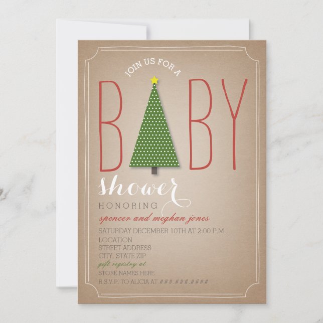 Christmas Tree Baby Shower Invitation (Front)