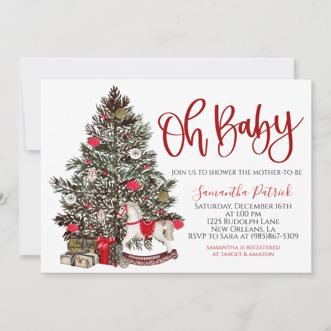 Christmas Tree Baby Shower Invitation (Front)