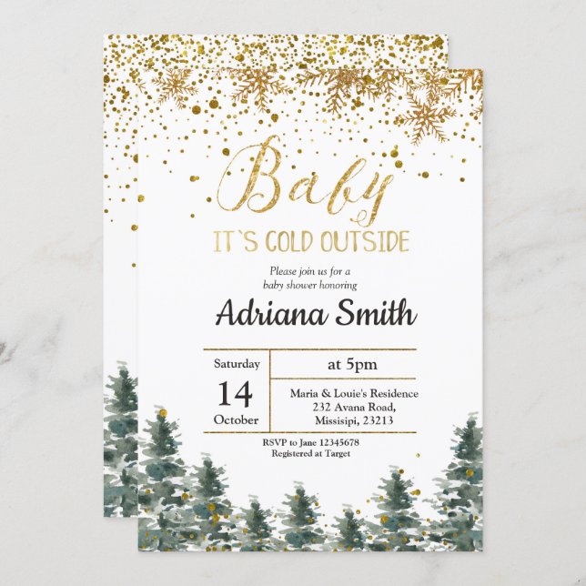 Christmas Tree Baby Shower invitation Winter (Front/Back)