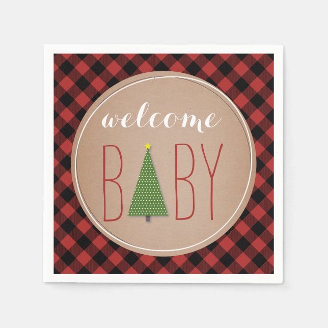 Christmas Tree Baby Shower - Plaid Napkins (Front)