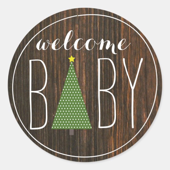 Christmas Tree Baby Shower Sticker - Wood (Front)