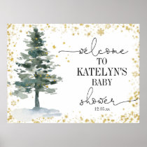 Christmas Tree Baby Shower Welcome Sign Gold