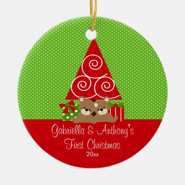 Christmas Tree Baby Twins First Christmas Ornament (Front)