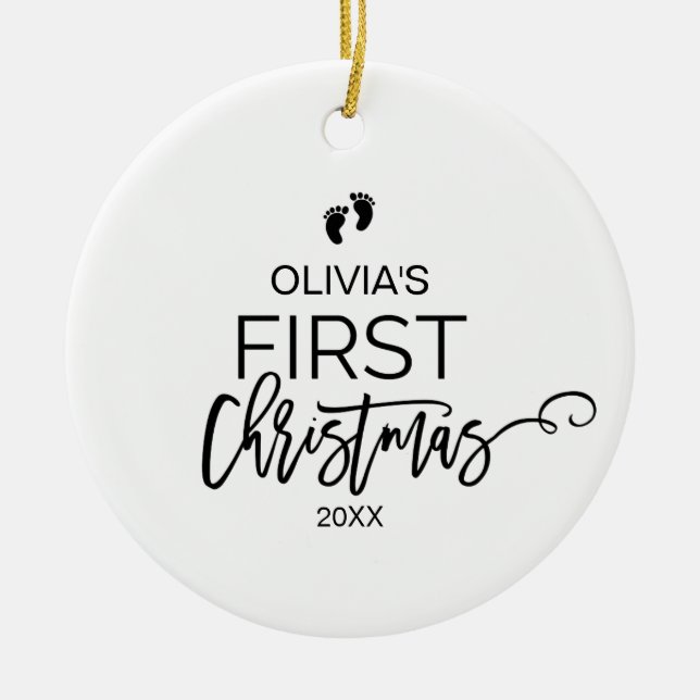 Christmas Tree Baby's First Christmas Holiday Ceramic Ornament (Front)
