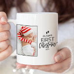 Christmas Tree Baby's First Christmas Photo Two-Tone Coffee Mug<br><div class="desc">This christmas tree baby's first christmas photo mug makes the perfect cute holiday gift. The design features baby footprints,  your baby's name,  and the words "first christmas" with the year arranged to look like a christmas tree. Add a cute picture of your baby.</div>
