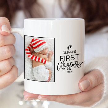 Christmas Tree Baby's First Christmas Photo Two-tone Coffee Mug by ChristmasPaperCo at Zazzle