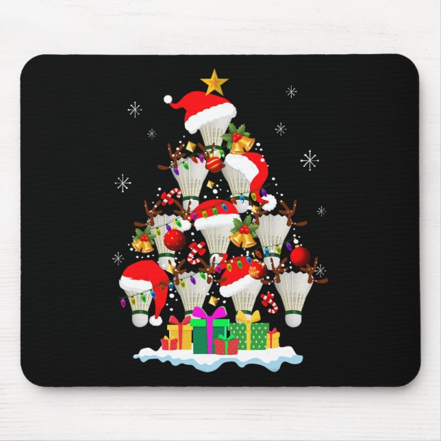 Christmas Tree Badminton Ball Santa Hat Funny Xmas Mouse Pad (Front)