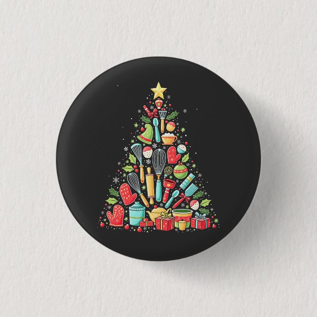 Christmas Tree Baking Chef Cook Xmas  Button (Front)