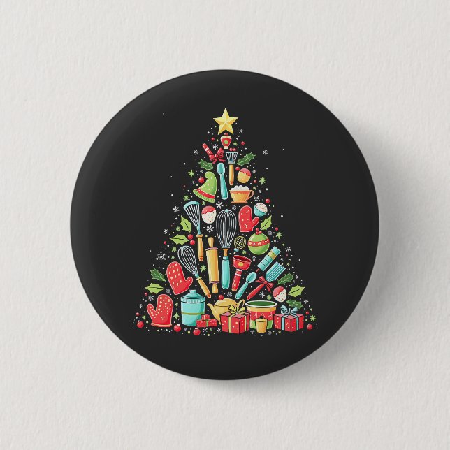 Christmas Tree Baking Chef Cook Xmas  Button (Front)